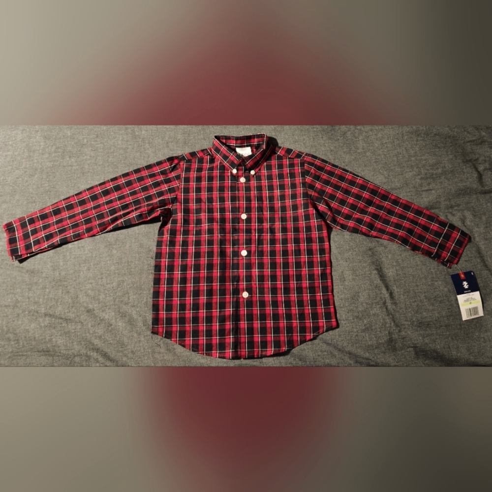 IZOD Toddler Boy Red Tartain Plaid Long Sleeve Button Down Shirt NWT 4T